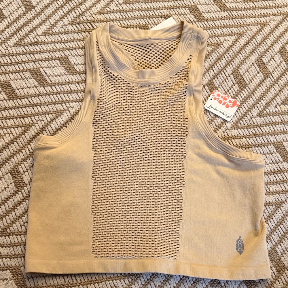 FP Movement by Free People Beige Mesh-Front Tank Top